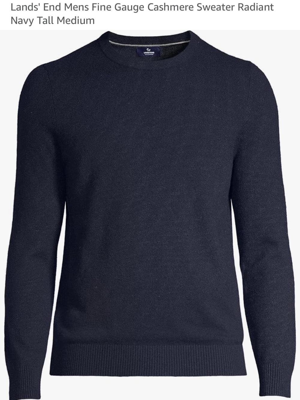 NWT Lands' End Navy Crewneck Cashmere Sweater - Medium Tall - Picture 2 of 6